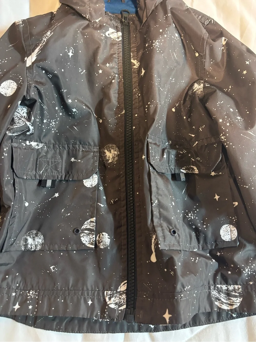 Carter's Black Hooded Raincoat with Space Planet Print, hood, & pockets size 24m